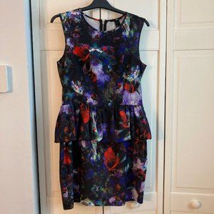 H&M Black Floral Peplum Dress Size 10
